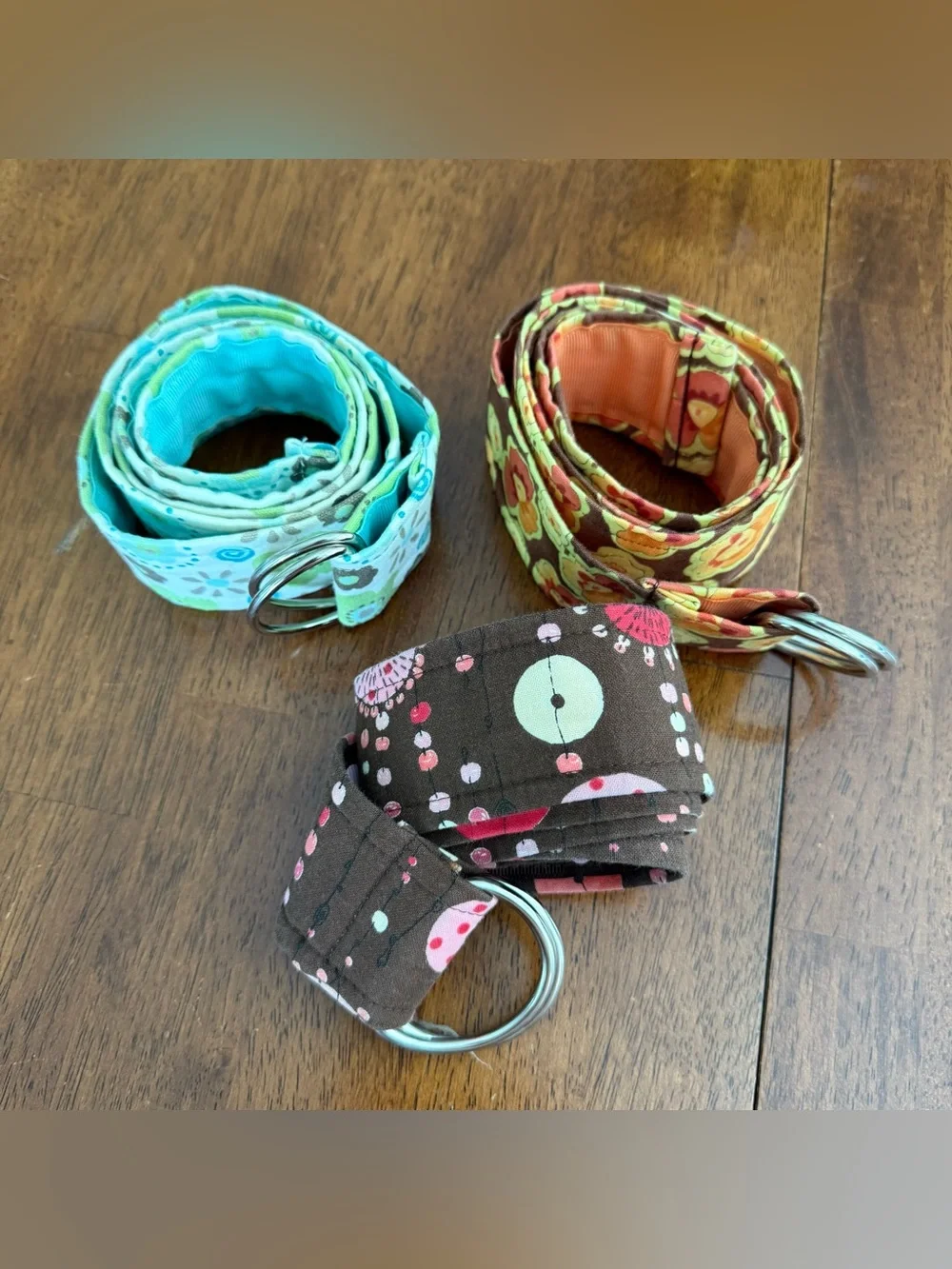 Kids Fabric D-Ring Belt - Brown, Teal & Orange Floral Prints